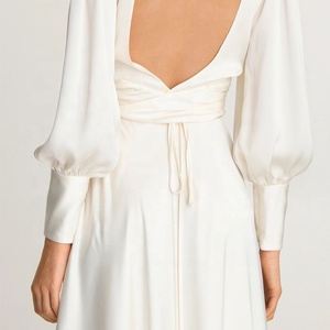 Vintage Raso Cut-Out <span class=keywords><strong>Maxi</strong></span> Vestito Delle Donne del Vestito Elegante Del Manicotto di Soffio Aperto Indietro Increspato Dettaglio - Product Image 5