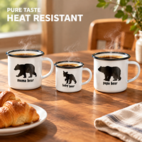 Ensemble de 3 tasses à café en émail Famille d'ours, assorties parent-enfant, en métal avec bord noir, pour cadeaux de famille de fêtes, vente en gros