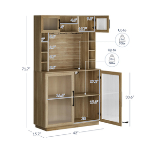 Gabinete moderno de vidrio acanalado para vino | Barra casera de almacenamiento múltiple de madera clara para minoristas - Product Image 3