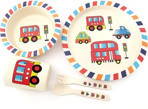 Service de vaisselle 5 pièces pour enfant, joli et écologique en bambou, <span class=keywords><strong>ensemble</strong></span> d'aliments sans danger pour les tout-petits, offre spéciale - Product Image 4