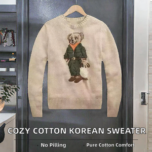 Maglione Invernale da <span class=keywords><strong>Donna</strong></span> in Stile Coreano, 100% <span class=keywords><strong>Cotone</strong></span> Antipilling 280g, Collo Tondo, Pullover Lavorato a Maglia con Fronte Lungo - Product Image 2