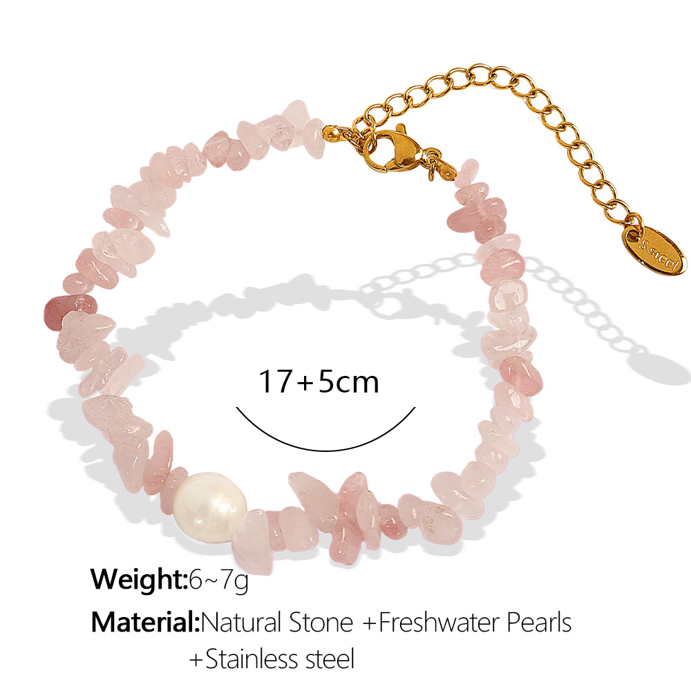 SL66 Pulsera de oro con piedras naturales rosa claro