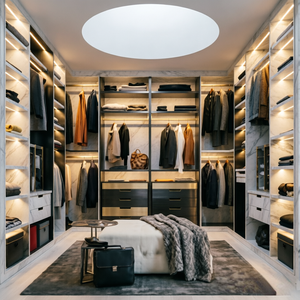 Système de dressing en U haut de gamme avec barres lumineuses LED intégrées et unités de rangement à tiroirs profonds de grande capacité - Product Image 3