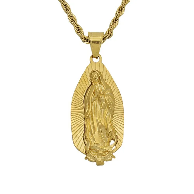 316 Stainless Steel Prayer Catholic Maria Religious Fashion Fine Vintage Pendant Necklace Virgin Mary Jewelry for Women Men