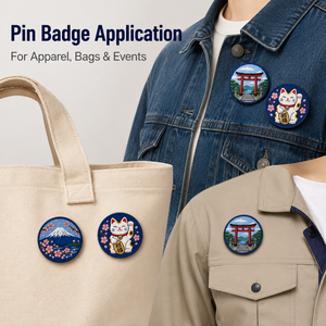Badge en fer blanc personnalisé brodé, bouton, vente en gros OEM, souvenirs japonais Chat porte-bonheur, broche en métal Sakura pour vêtements, chapeaux, sacs - Product Image 6