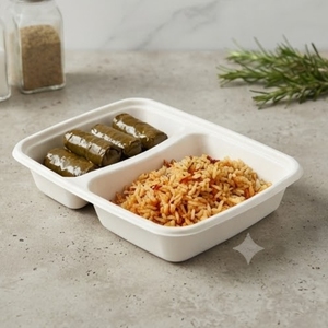 Barquettes à deux compartiments écologiques jetables en bagasse de canne à sucre pour les fêtes et les événements de restauration - Product Image 2