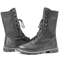 Bottes en cuir classiques mi-hautes pour hommes, lacées, tige en tissu nylon, semelle en caoutchouc antidérapante, pour le travail en extérieur et les occasions décontractées, couleur noire