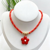 Collier en paracorde tressé avec pendentif fleur en cuivre, perles en cuivre plaqué or, collier ras du cou en corde tressée pour femme, bijoux