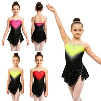 Robe de patinage artistique pour filles, avec strass en forme de cœur, corsage en maille nude et jupe en mousseline, pour compétition et spectacle, personnalisable