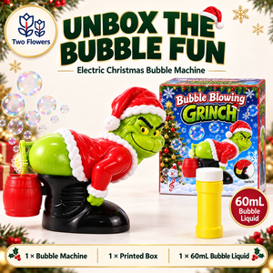 Due Fiori Artigianali di Natale a Tema <span class=keywords><strong>Grinch</strong></span> per Macchina Automatica Spara Bolle con Musica e Luci, Giocattolo per Feste e Regali, Vendita all'Ingrosso - Product Image 5