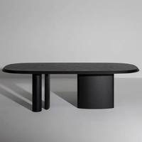 Table à manger ovale vintage en bois massif noir style Wabi-Sabi, pour la maison et le bureau, personnalisable, sans assemblage, plan de travail design