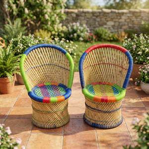 Nouveau mobilier d'extérieur pour jardin : tabouret/chaise confortable en rotin, bois courbé, bois de manguier et métal, moderne et écologique, portable - Product Image 3