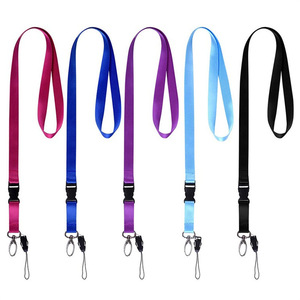 Cross-border woven <b>polyester</b> heat transfer detachable ID card <b>lanyard</b>, multi-color name tag/ID card <b>lanyard</b>, logo printable. - Product Image 1