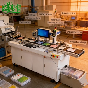 Machine intégrée de marquage et de contrôle qualité pour cartes à puce |   Écriture de puces, vérification et rejet de codes 2D pour cartes de membre - Product Image 1