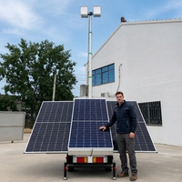 Maßgefertigter Solar-Lichtmast mit 4 LED-Flutlichtern, MPPT-Reglern und Elektromast für Öl-, Gas- und Energieunternehmer, Baustellen und Projekte