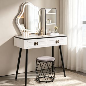 Modern Makeup Vanity <b>With</b> Lighted <b>Mirror</b> Storage <b>Drawers</b> Bedroom <b>Dressing</b> <b>Table</b> <b>With</b> Stool - Product Image 3