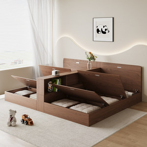 <span class=keywords><strong>Letto</strong></span> Matrimoniale in Legno per Una o Due Stanze con Partizione Separata, <span class=keywords><strong>Letto</strong></span> Contenitore per Bambini, Colore Noce Personalizzabile - Product Image 4