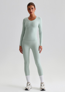 Groothandel Sexy Activewear <span class=keywords><strong>2</strong></span> Delige Set Hoge Kwaliteit Plus Size Strakke Lange Mouw Tops Leggings Gym Fitness Sets Voor Vrouwen - Product Image 2