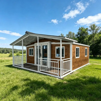 Casa Contenedor Expandible de Estructura de Acero Resistente, Casa Móvil Modular Prefabricada con Terraza para Vivir al Aire Libre