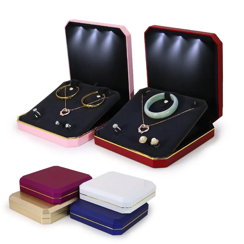 LED Light Jewelry Set Display Storage Packing Box Necklace Ring Earring Organizer LED Jewelry Showcase