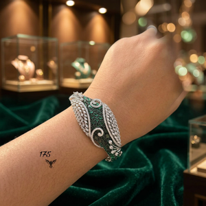 Luxury Brass Emerald Green Cubic Zirconia <b>Cuff</b> Bangle <b>Silver</b> Plated CZ Statement Bridal Openable <b>Bracelet</b> For Women - Product Image 1