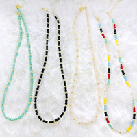 Collier en perles acryliques multicolores CH-LAN2151, collier en perles de bambou colorées en plastique, collier réglable, bijoux en gros