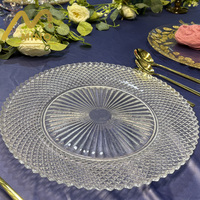 Assiettes de présentation en verre transparent en gros, grand stock pour mariages, restaurants, hôtels, assiette de présentation de 13 pouces