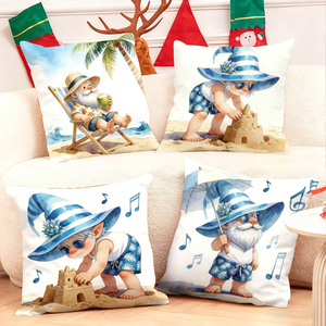 Gnomes mignons profondément décontractés en vacances à la plage, avec des châteaux <span class=keywords><strong>de</strong></span> <span class=keywords><strong>sable</strong></span>, <span class=keywords><strong>de</strong></span> la musique et des boissons aux noix <span class=keywords><strong>de</strong></span> coco sur un canapé confortable. - Product Image 1
