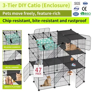 Chat <span class=keywords><strong>Cage</strong></span> 3 Niveaux DIY Chat Enclos Maison Intérieur Extérieur Hamac Détachable Fil Métallique Chenil Chats En Plastique Plateau Boîte Parc - Product Image 2