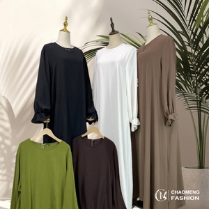 6778+2339# <b>Modest</b> Abaya <b>Set</b> 2PCS <b>Set</b> Bubble Crepe Chic Long Khimar With Side Hole and Pleated Cuff With Pockets Classy Dress - Product Image 1