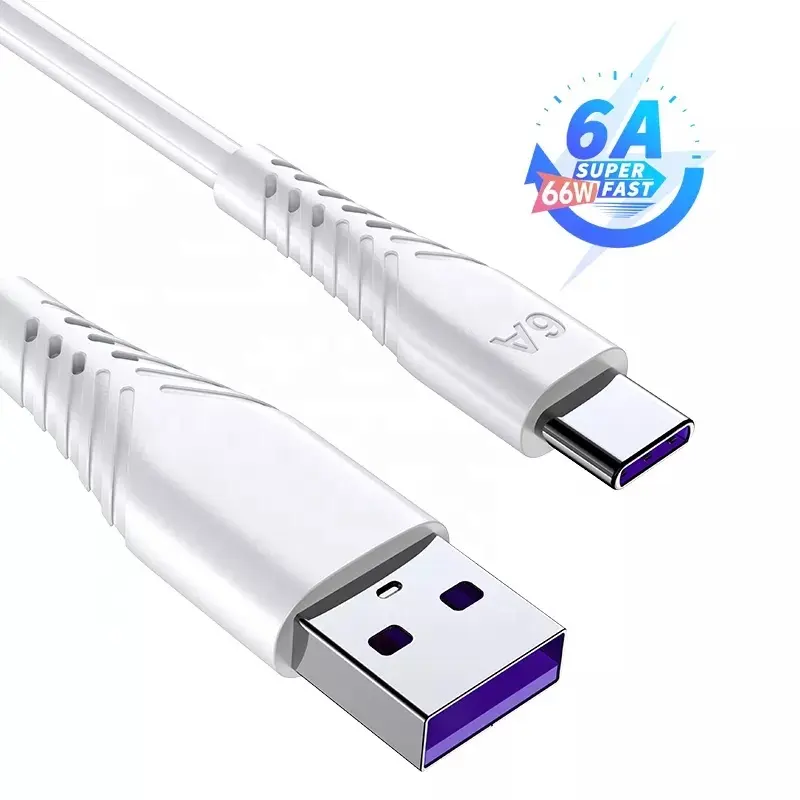 White USB C Cable 66W Super Fast Charging Full Protocol Super Fast Charge Data Cable 6A USB to Type C Cable For Huawei Samsung