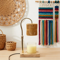 Lampe chauffe-bougie électrique écologique en rotin fait main, lampe à parfum, bougies parfumées, base en bois pour fondre la cire, multi-prises, pour la maison, certifiée ETL