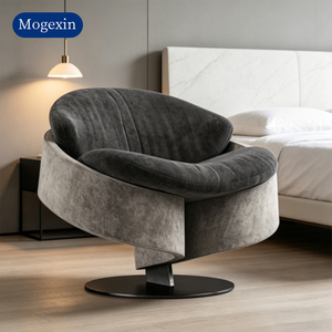 Modern Minimalist Two-Tone Wrapped Swivel Accent Chair Soft Velvet Upholstered Single Leisure Lounge Chair with Round Metal Base - Product Image 1