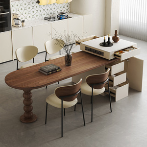 Meubles de Maison en Bois Massif pour Dîner Restaurant Île à Manger Cuisine Table en Bois <span class=keywords><strong>Nordic</strong></span> Sintered Stone Top Table Kitchen Island - Product Image 1