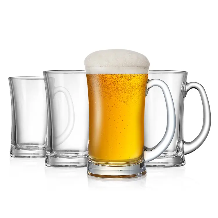 ハンドル付きの大きな鉛フリーのガラスビールジョッキは、パーティー用のロゴガラスビール瓶を印刷できます