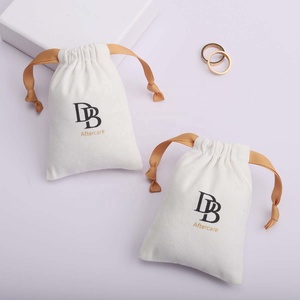 Custom Logo Printing Brush Canvas Earring Necklace Storage Bag <b>Drawstring</b> Luxury Soft Cotton Jewelry <b>Pouch</b> - Product Image 6