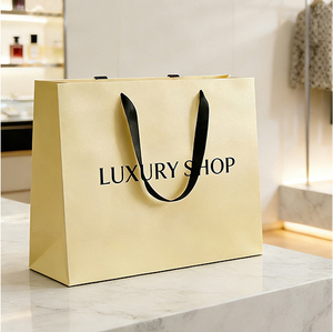 Bolsa de Papel de Lujo con Logotipo Impreso, Bolsa de Compras Personalizada con Marca, Bolsa de Regalo para Ropa, Bolsas de Compras con Cinta para Mujer, Boutique - Product Image 1