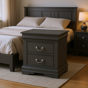Comodino Grigio Scuro a 2 Cassetti con Piano in Legno, Arredamento Tradizionale per Camera da Letto - Product Image 2