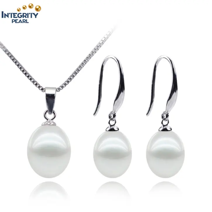 925 Sterling Silver Natural Real Genuine Freshwater Pearl Bridal Jewelry Set necklace earrings and ring set