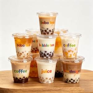 Gobelets en plastique personnalisés de 8 oz, 9 oz, 16 oz, en forme de U, à fond rond givré, pour thé au lait aux bulles, smoothies, jus, avec couvercles, matcha - Product Image 1