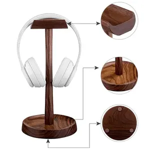 Wooden Headphone Stand Universal Whole Body Solid Wood Headset Holder Wood Desk Earphone Stand