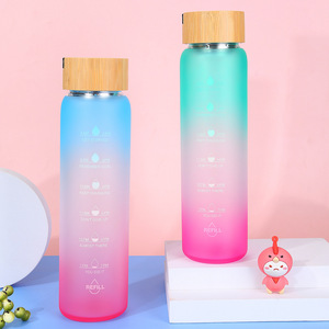 Bouteille d'eau en verre avec manchon en silicone, couvercle anti-fuite et marqueur de temps motivant - Product Image 2