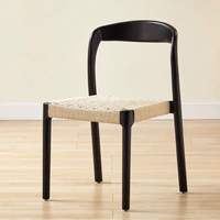 Chaise de salle à manger, structure en bois massif, chaise de dîner, assise latérale en corde tressée à la main, mobilier élégant résistant à l'usure, produit très vendu