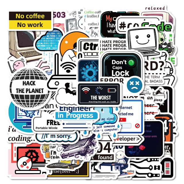 50 Hot-Selling Creative Computer Series Graffiti Stickers with Offset Printing for DIY Helmets Guitars Notebooks