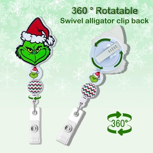 Porte-badge rétractable en acrylique de Noël en gros, motif Père Noël et Bonhomme de neige, pour cartes d'identité – Accessoire pour sapin de Noël - Product Image 3