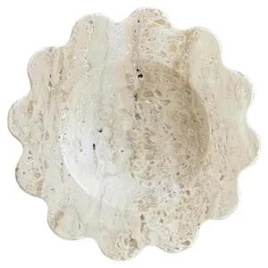 Vassoio rotondo personalizzato con decorazione in travertino Beige naturale 5 ''piatto in marmo levigato per Mini piatto da sole in travertino montato