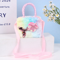 Sac à bandoulière en peluche motif dessin animé, mignon et tendance, avec porte-monnaie, porte-cartes à long cordon et étui pour écouteurs