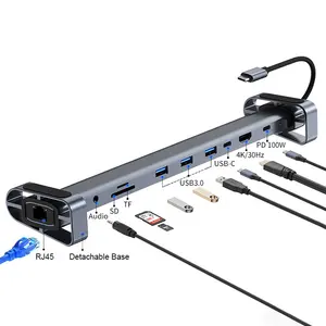 Estación de acoplamiento Compatible 4K HDMI HDTV VGA RJ45 <span class=keywords><strong>USB</strong></span> 3,5 MM Audio PD 100W Carga rápida Alta velocidad <span class=keywords><strong>USB</strong></span> C Hub <span class=keywords><strong>10</strong></span> en 1 Tipo C Hub - Product Image 1