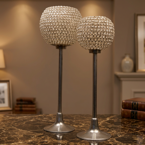 crystal ball candle holder silver wedding table centerpiece silver tall crystal tealight holder set bling wedding candle holder - Product Image 1