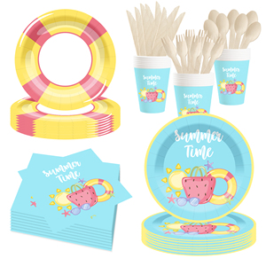 ชุดอุปกรณ์จัดเลี้ยงปาร์ตี้ริมสระน้ำลายการ์ตูน DAMAI ของตกแต่งชายหาดฤดูร้อน จานและผ้าเช็ดปากสำหรับแขก 8 ท่าน ของชำร่วยงานปาร์ตี้ - Product Image 3